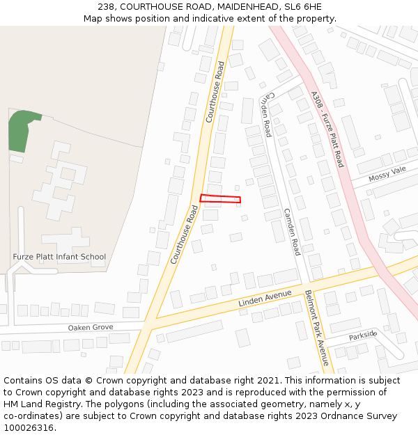 238, COURTHOUSE ROAD, MAIDENHEAD, SL6 6HE: Location map and indicative extent of plot