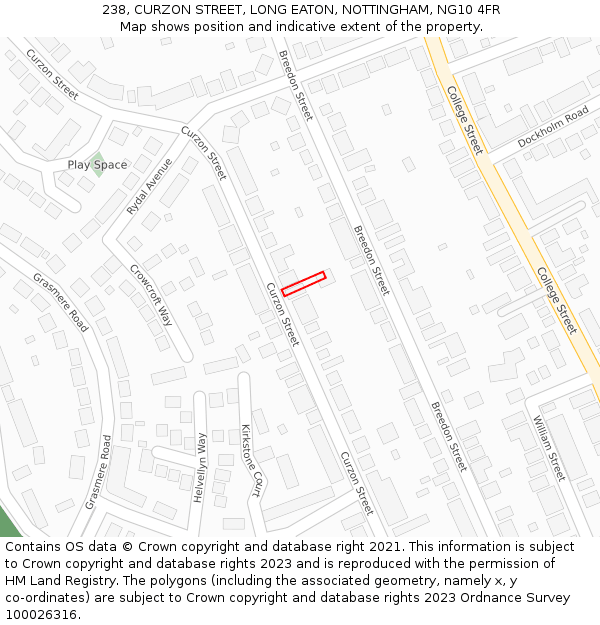 238, CURZON STREET, LONG EATON, NOTTINGHAM, NG10 4FR: Location map and indicative extent of plot