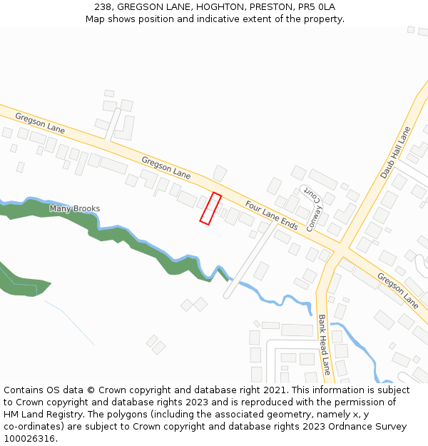 238, GREGSON LANE, HOGHTON, PRESTON, PR5 0LA: Location map and indicative extent of plot