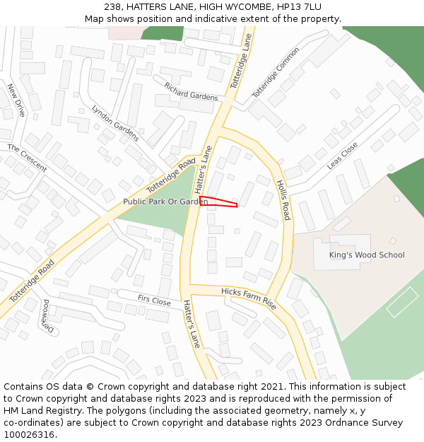 238, HATTERS LANE, HIGH WYCOMBE, HP13 7LU: Location map and indicative extent of plot