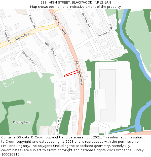238, HIGH STREET, BLACKWOOD, NP12 1AN: Location map and indicative extent of plot
