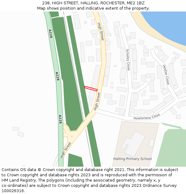 238, HIGH STREET, HALLING, ROCHESTER, ME2 1BZ: Location map and indicative extent of plot