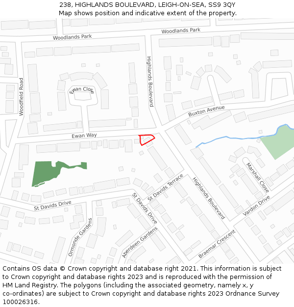 238, HIGHLANDS BOULEVARD, LEIGH-ON-SEA, SS9 3QY: Location map and indicative extent of plot