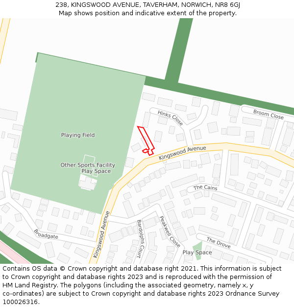 238, KINGSWOOD AVENUE, TAVERHAM, NORWICH, NR8 6GJ: Location map and indicative extent of plot