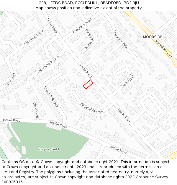 238, LEEDS ROAD, ECCLESHILL, BRADFORD, BD2 3JU: Location map and indicative extent of plot