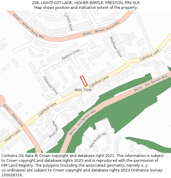 238, LIGHTFOOT LANE, HIGHER BARTLE, PRESTON, PR4 0LA: Location map and indicative extent of plot