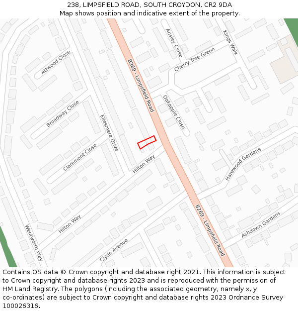 238, LIMPSFIELD ROAD, SOUTH CROYDON, CR2 9DA: Location map and indicative extent of plot