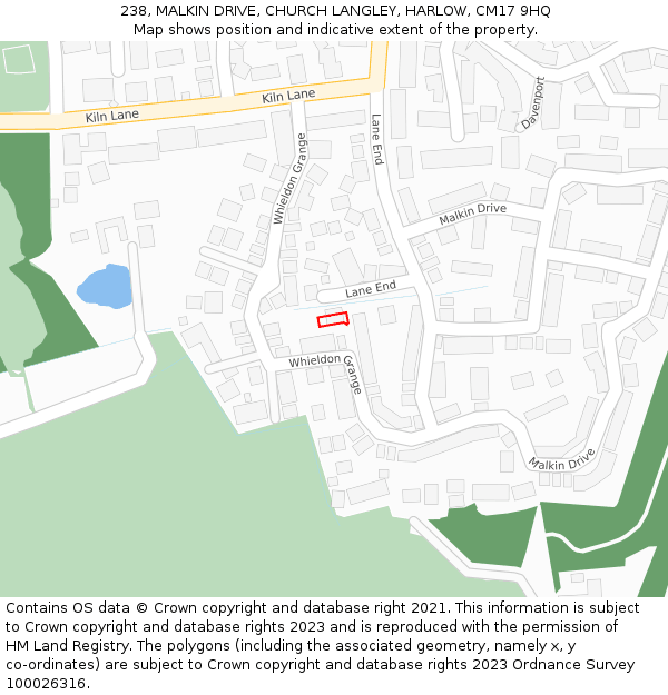 238, MALKIN DRIVE, CHURCH LANGLEY, HARLOW, CM17 9HQ: Location map and indicative extent of plot