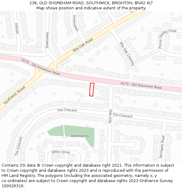 238, OLD SHOREHAM ROAD, SOUTHWICK, BRIGHTON, BN42 4LT: Location map and indicative extent of plot