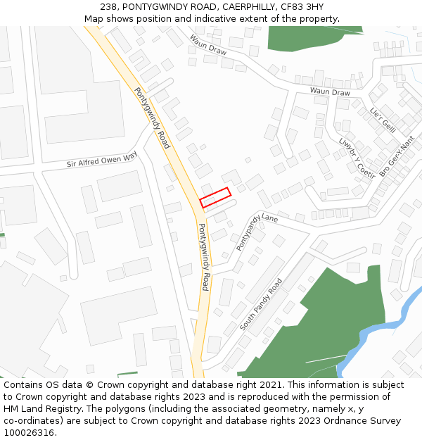 238, PONTYGWINDY ROAD, CAERPHILLY, CF83 3HY: Location map and indicative extent of plot