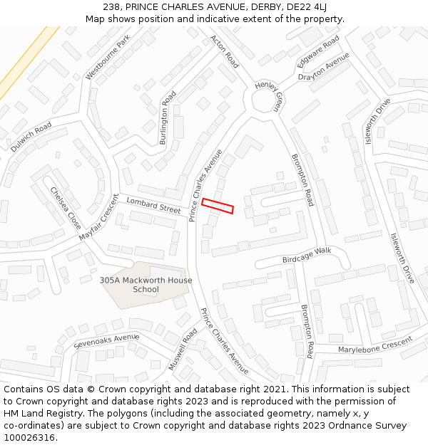 238, PRINCE CHARLES AVENUE, DERBY, DE22 4LJ: Location map and indicative extent of plot