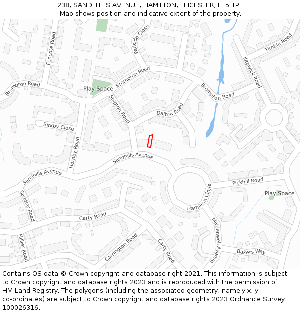 238, SANDHILLS AVENUE, HAMILTON, LEICESTER, LE5 1PL: Location map and indicative extent of plot
