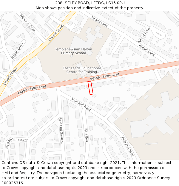 238, SELBY ROAD, LEEDS, LS15 0PU: Location map and indicative extent of plot