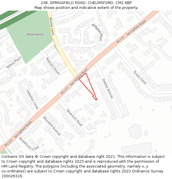 238, SPRINGFIELD ROAD, CHELMSFORD, CM2 6BP: Location map and indicative extent of plot