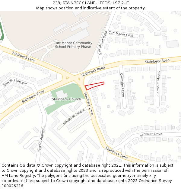 238, STAINBECK LANE, LEEDS, LS7 2HE: Location map and indicative extent of plot