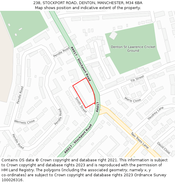 238, STOCKPORT ROAD, DENTON, MANCHESTER, M34 6BA: Location map and indicative extent of plot