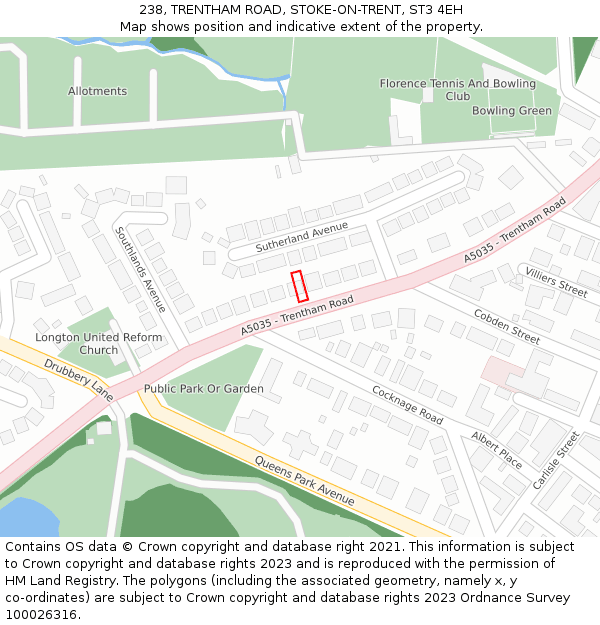 238, TRENTHAM ROAD, STOKE-ON-TRENT, ST3 4EH: Location map and indicative extent of plot