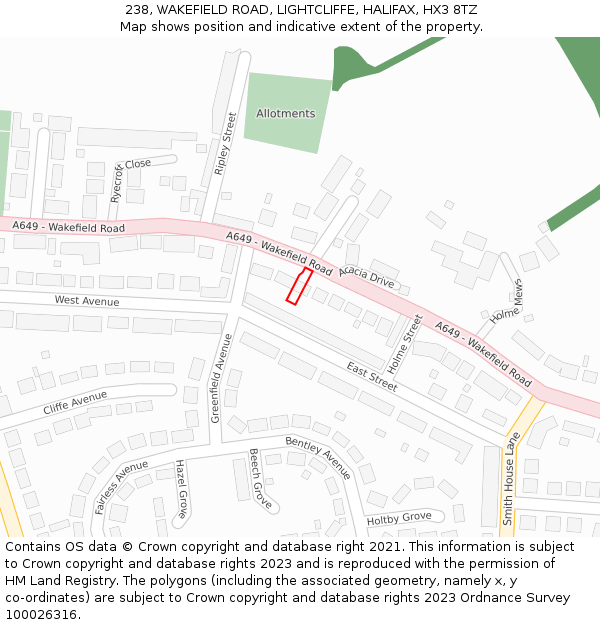 238, WAKEFIELD ROAD, LIGHTCLIFFE, HALIFAX, HX3 8TZ: Location map and indicative extent of plot