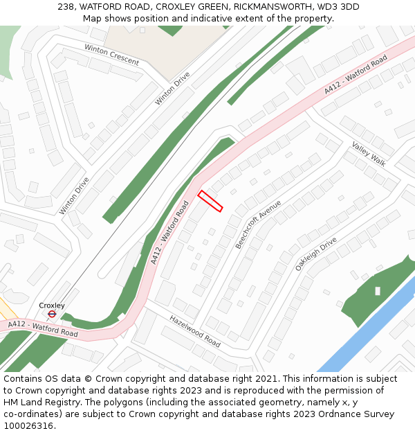 238, WATFORD ROAD, CROXLEY GREEN, RICKMANSWORTH, WD3 3DD: Location map and indicative extent of plot