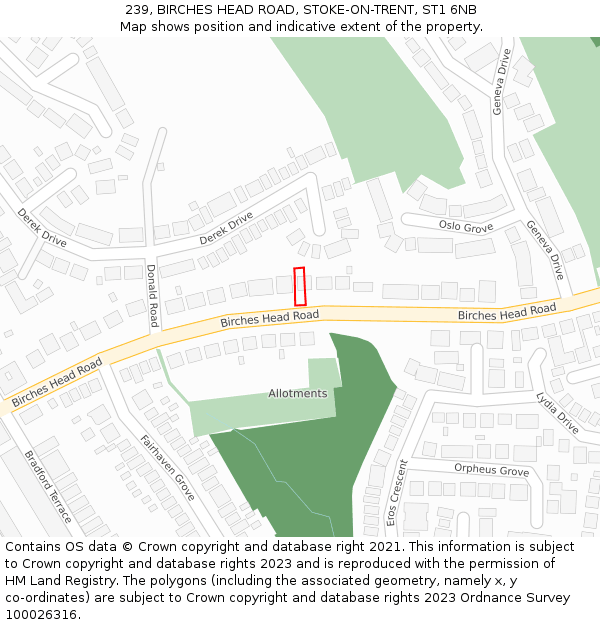 239, BIRCHES HEAD ROAD, STOKE-ON-TRENT, ST1 6NB: Location map and indicative extent of plot
