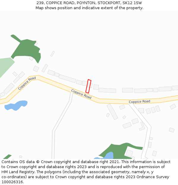 239, COPPICE ROAD, POYNTON, STOCKPORT, SK12 1SW: Location map and indicative extent of plot