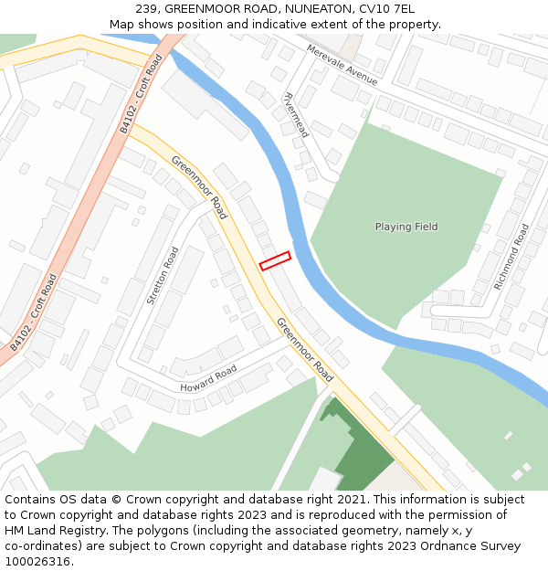 239, GREENMOOR ROAD, NUNEATON, CV10 7EL: Location map and indicative extent of plot