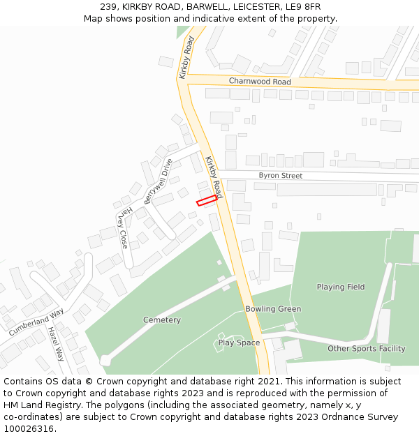 239, KIRKBY ROAD, BARWELL, LEICESTER, LE9 8FR: Location map and indicative extent of plot