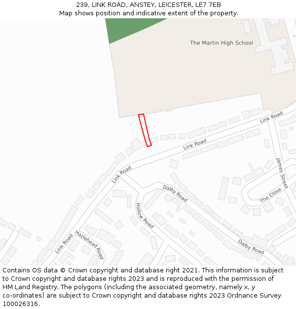 239, LINK ROAD, ANSTEY, LEICESTER, LE7 7EB: Location map and indicative extent of plot