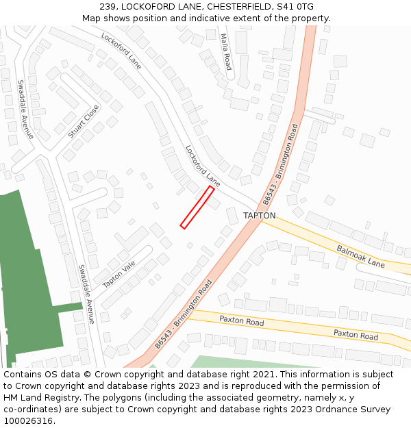 239, LOCKOFORD LANE, CHESTERFIELD, S41 0TG: Location map and indicative extent of plot