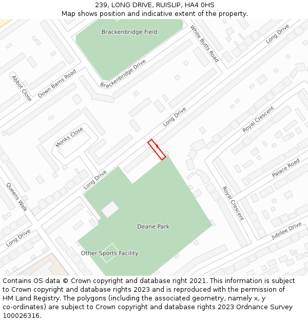 239, LONG DRIVE, RUISLIP, HA4 0HS: Location map and indicative extent of plot