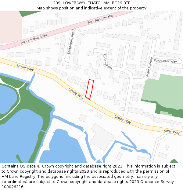 239, LOWER WAY, THATCHAM, RG19 3TP: Location map and indicative extent of plot