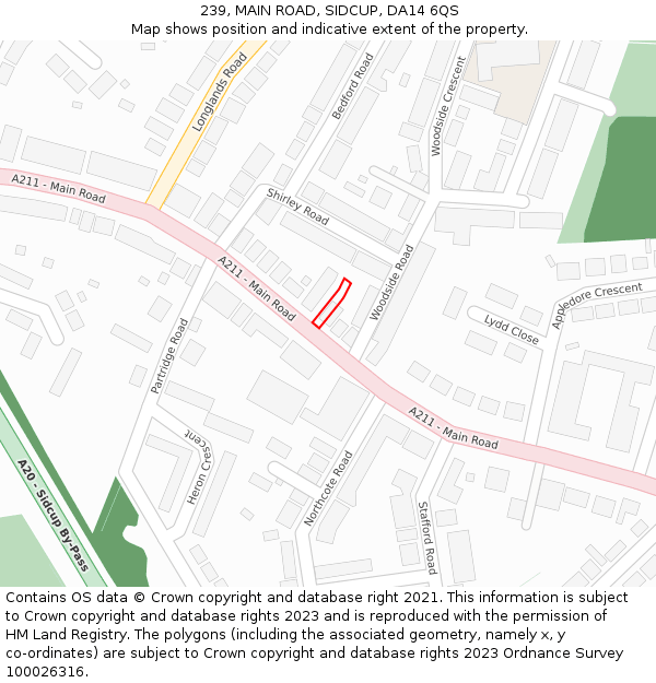 239, MAIN ROAD, SIDCUP, DA14 6QS: Location map and indicative extent of plot