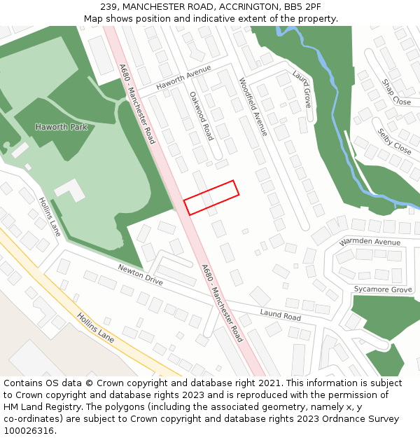 239, MANCHESTER ROAD, ACCRINGTON, BB5 2PF: Location map and indicative extent of plot