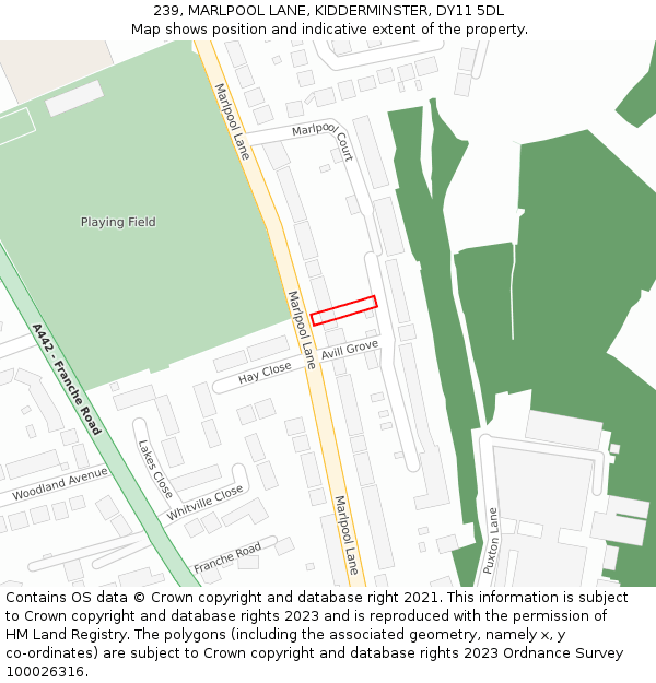 239, MARLPOOL LANE, KIDDERMINSTER, DY11 5DL: Location map and indicative extent of plot