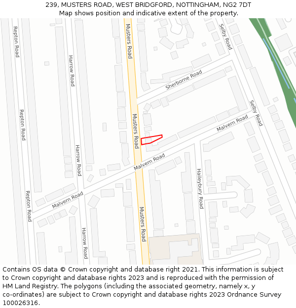 239, MUSTERS ROAD, WEST BRIDGFORD, NOTTINGHAM, NG2 7DT: Location map and indicative extent of plot