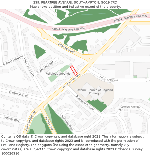 239, PEARTREE AVENUE, SOUTHAMPTON, SO19 7RD: Location map and indicative extent of plot