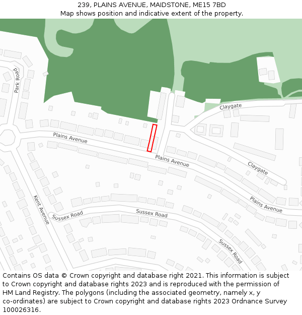 239, PLAINS AVENUE, MAIDSTONE, ME15 7BD: Location map and indicative extent of plot