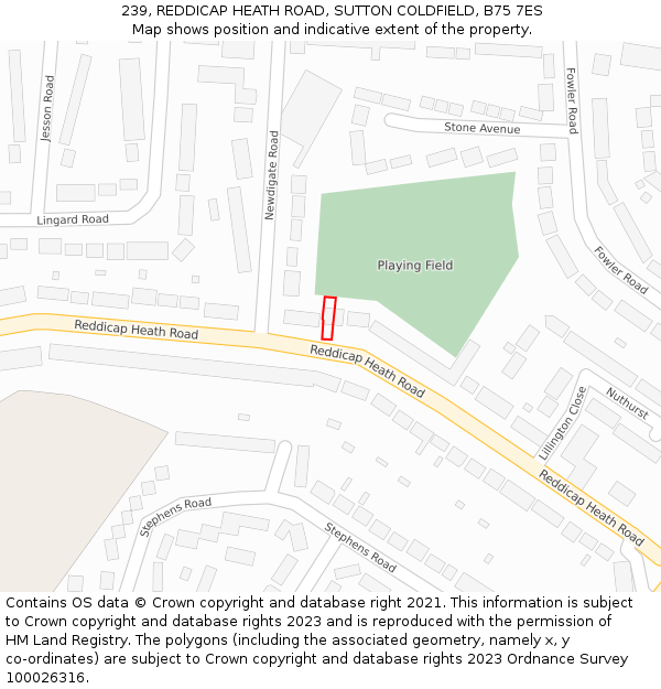 239, REDDICAP HEATH ROAD, SUTTON COLDFIELD, B75 7ES: Location map and indicative extent of plot