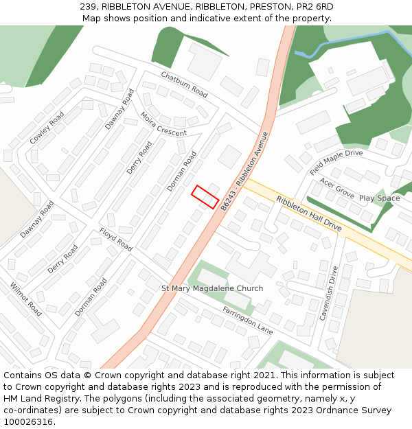 239, RIBBLETON AVENUE, RIBBLETON, PRESTON, PR2 6RD: Location map and indicative extent of plot