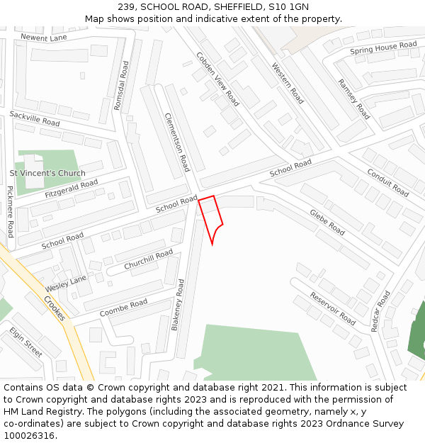 239, SCHOOL ROAD, SHEFFIELD, S10 1GN: Location map and indicative extent of plot