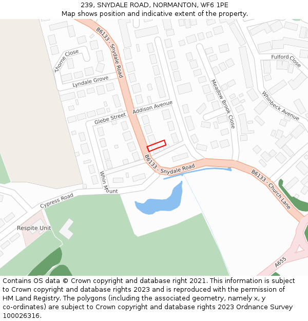 239, SNYDALE ROAD, NORMANTON, WF6 1PE: Location map and indicative extent of plot