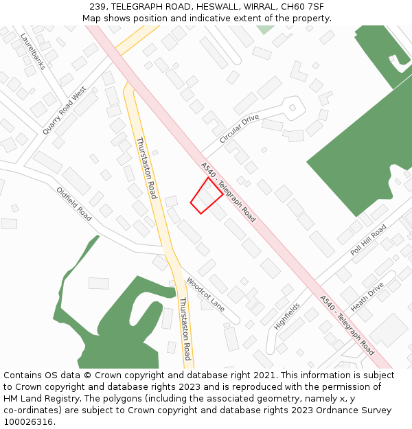 239, TELEGRAPH ROAD, HESWALL, WIRRAL, CH60 7SF: Location map and indicative extent of plot