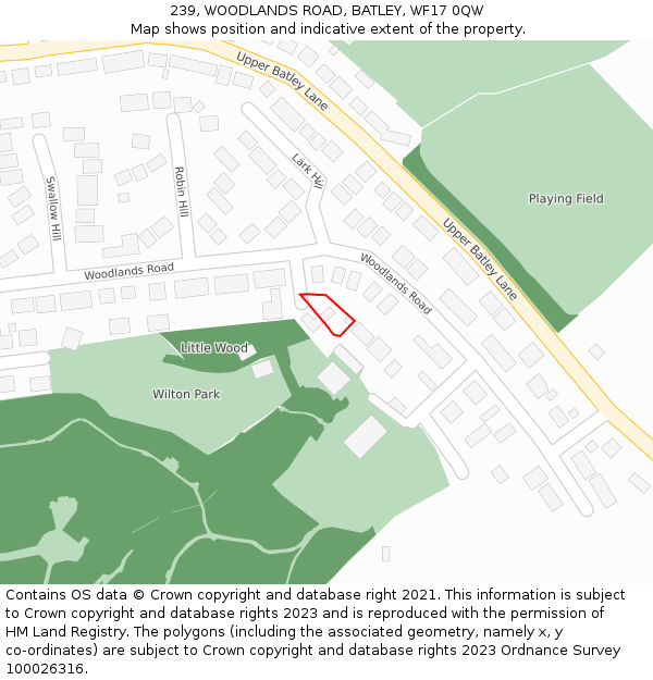 239, WOODLANDS ROAD, BATLEY, WF17 0QW: Location map and indicative extent of plot