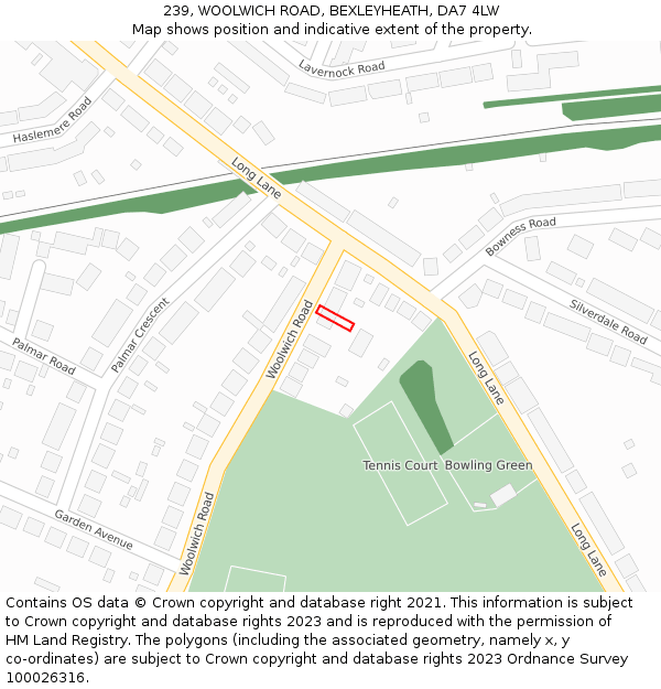 239, WOOLWICH ROAD, BEXLEYHEATH, DA7 4LW: Location map and indicative extent of plot