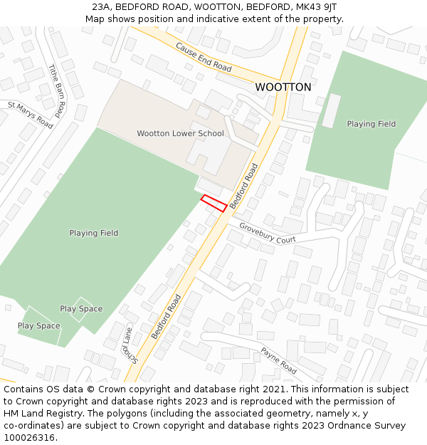 23A, BEDFORD ROAD, WOOTTON, BEDFORD, MK43 9JT: Location map and indicative extent of plot