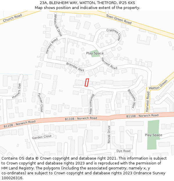 23A, BLENHEIM WAY, WATTON, THETFORD, IP25 6XS: Location map and indicative extent of plot