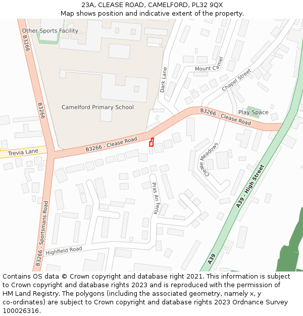 23A, CLEASE ROAD, CAMELFORD, PL32 9QX: Location map and indicative extent of plot