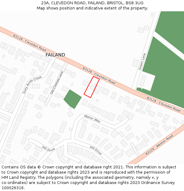 23A, CLEVEDON ROAD, FAILAND, BRISTOL, BS8 3UG: Location map and indicative extent of plot