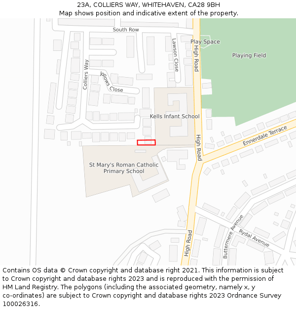 23A, COLLIERS WAY, WHITEHAVEN, CA28 9BH: Location map and indicative extent of plot