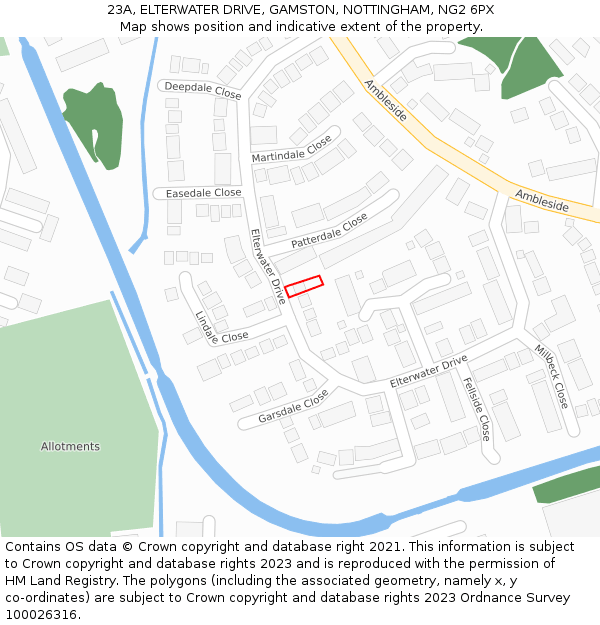 23A, ELTERWATER DRIVE, GAMSTON, NOTTINGHAM, NG2 6PX: Location map and indicative extent of plot